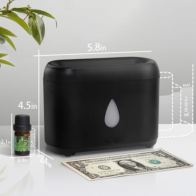 Flame Diffuser for Essential Oils, 200ml Ultrasonic Aroma Diffusers with Cool Mist, Aromatherapy Diffuser with Auto-Off Protection, Small Humidifier for Home,Office,Gift,B(7 Colors)+Oils（Each 5ml） - Image 4