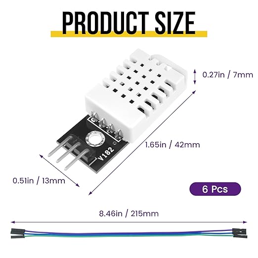 6Pcs DHT22/AM2302 Digital Temperature Humidity Sensor Module with Cable, Temp Range -40~80℃ (±0.5℃), Humidity 0~100% RH (±2%) for A-rduino Electronic Practice DIY, Replace SHT11 SHT15 - Image 2