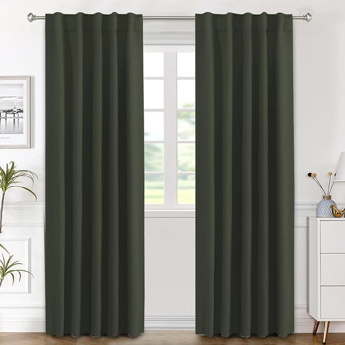 H.VERSAILTEX Blackout Curtains Thermal Insulated Window Treatment Panels Room Darkening Blackout Drapes for Living Room Back Tab/Rod Pocket Bedroom Draperies (2 Panels, Olive, 42 x 84 Inch) by HVERSAILTEX