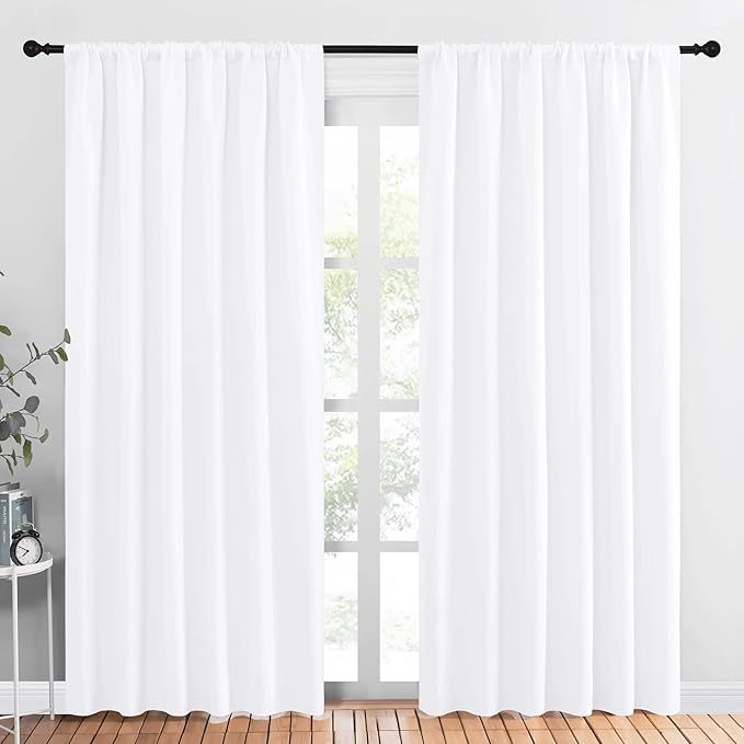 NICETOWN White Curtains, 50% Light Blocking Curtain Panels for Bedroom, Home Decoration Easy-Care Solid Rod Pocket Draperies/Drapes, Window Covering for Kitchen (2 Panels, 70 by 84, White) by NICETOWN