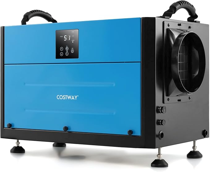 COSTWAY 124 PPD Commercial Dehumidifier, 1300 Sq.Ft Crawl Space Dehumidifier with 9.8 FT Drain Hose & Wired Remote Control Panel, Ideal for Basement, Warehouse, Job Site (Blue) by COSTWAY