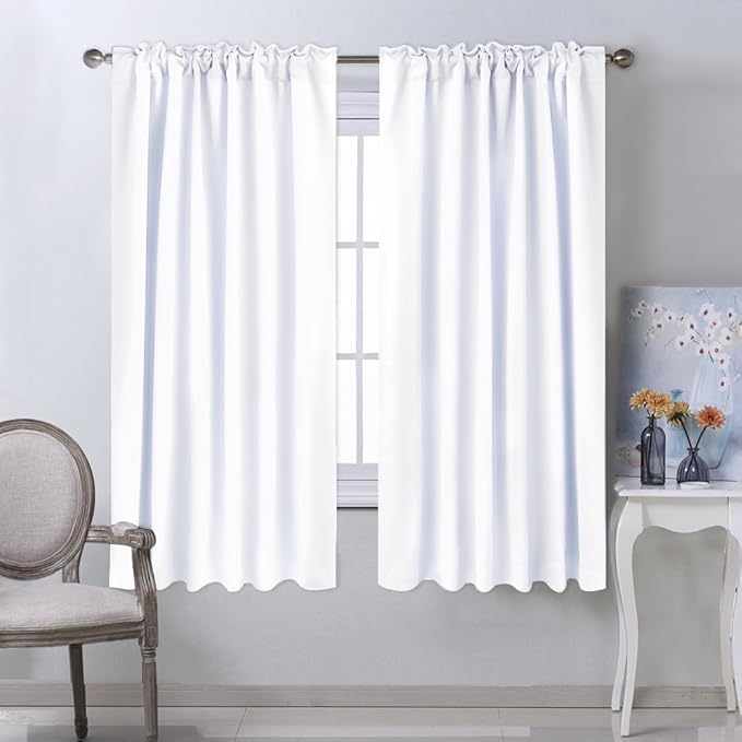 NICETOWN Window Treatment Curtain Panels - (White Color) W52 x L63, 2 Pieces, Semi Blackout Window Treatment Drape Panel for Kids Bedroom - Image 2