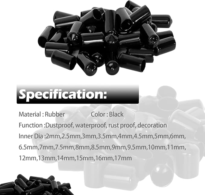 20 PCS Black Round Vinyl Rubber End Caps Kits, Flexible Screw Thread Protectors Safety Cover for Metal Tubing Rod Bolt, 17mm (17/25 inch) - Image 6