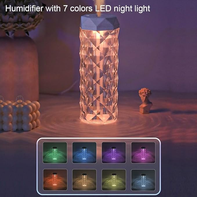 USB Desktop Crystal Humidifier 1000ml with 7 Colors LED Night Light, No Noise Suitable for Home, Office, Desk, Bedroom and Babies Room and No Battery (1000ml) - Image 2