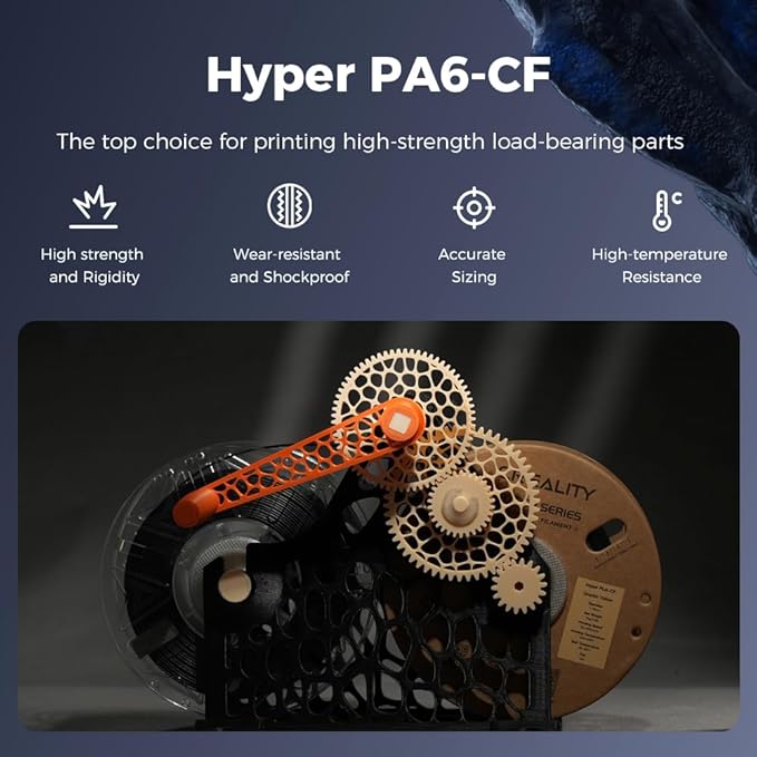 Creality Hyper PA6-CF Carbon Fiber Nylon Filament 1.75mm 1KG, 3D Printing Material Halloween Gifts with Engineering-Grade Strength, Heat Resistant, Low Warp for Functional Prototypes&Industrial Parts - Image 2