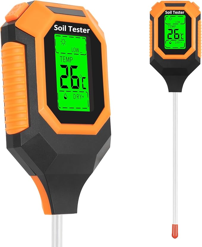 4-in-1 Soil Moisture Meter Digital PH Meter/Soil Moisture/Plant Temperature/Sunlight Intensity, Backlight LCD Display, Soil Test Meter for Garden, Lawn, Plant Care, Farm and Indoor Outdoor Plants by IRTOV