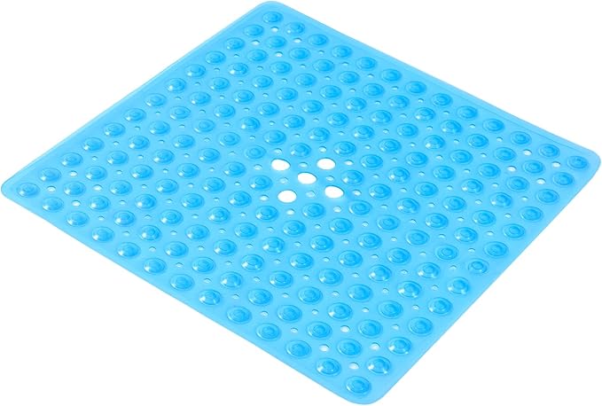 Anti-Slip Bathtub Shower mat, 20.8×20.8（Approximately 53×53cm） inch Soft Oversized Machine Washable Non-Slip Bathtub mat with Drainage Holes, Bathroom Floor Suction Cup.（1-Clear Blue） by ERASILKEN-X