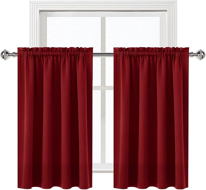 DWCN Blackout Curtains for Living Room Thermal Insulated, Energy Saving & Noise Reducing Bedroom Curtains, Amaranth Red, W 52x L 36 Inch, Set of 2 Rod Pocket Curtain Panels - Image 9