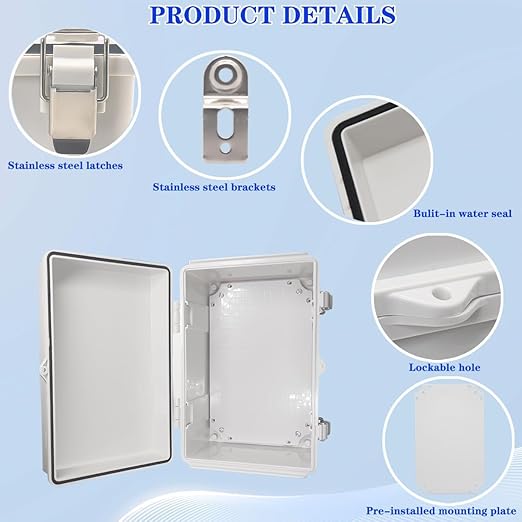 Waterproof Electrical Box, IP67 Junction Box Stainless Steel Latch Hinged Grey Cover Project Enclosure with Wall Bracket 11.8"x7.9"x5.1" - Image 3