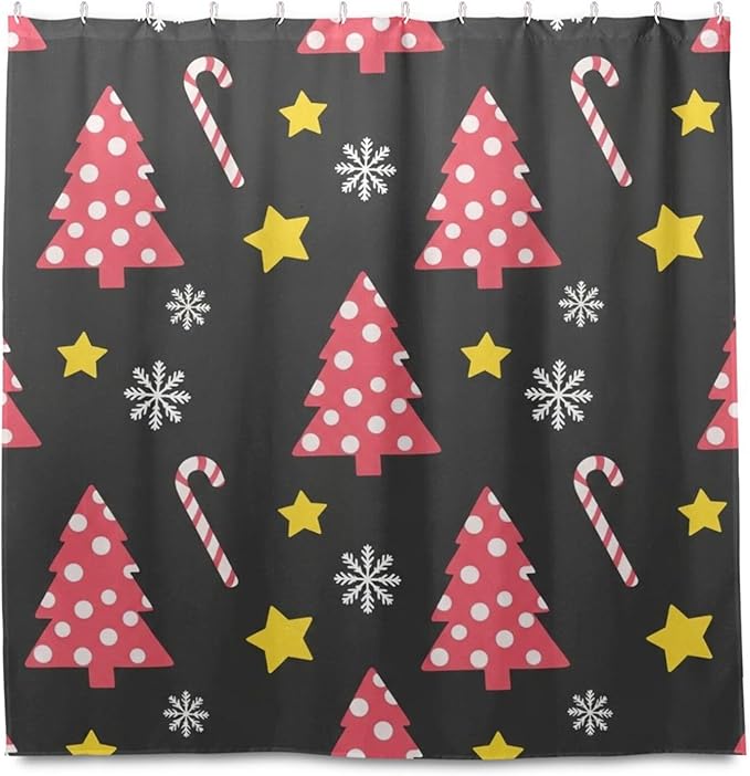 Christmas Gnome Tree Red Shower Curtain Liner 72×72 inch for Bathroom Curtain Anti Mold Shower Curtain with Hooks Shower Accessories - Image 2