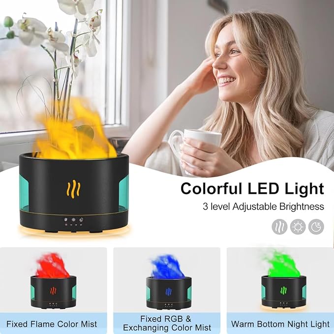 Oil Diffusers for Home large Room, 450ml Visible Water Tank, Air Diffuser Humidifier with Bluetooth Speaker, White Noise and Remote, Flame Humidifier for Bedroom,Office, 7 Colors Diffuser Gifts - Image 4