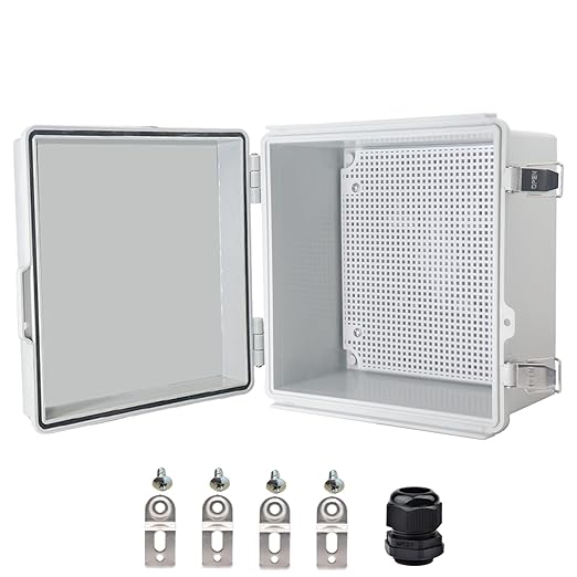 Waterproof Electrical Box, IP67 Junction Box Stainless Steel Latch Hinged Grey Cover Project Enclosure with Wall Bracket 8" x 8" x 5" by YETLEBOX