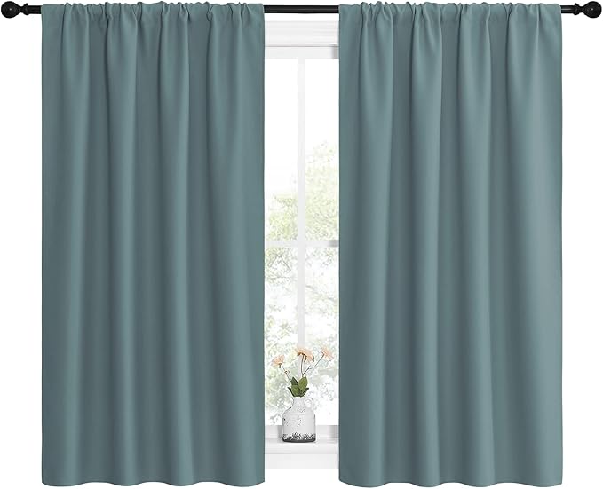 NICETOWN Greyish Blue Blackout Curtains Panels for Window, Thermal Insulated Rod Pocket Blackout Drapes/Draperies for Living Room (2 Panels, W42 x L54 inches) - Image 2