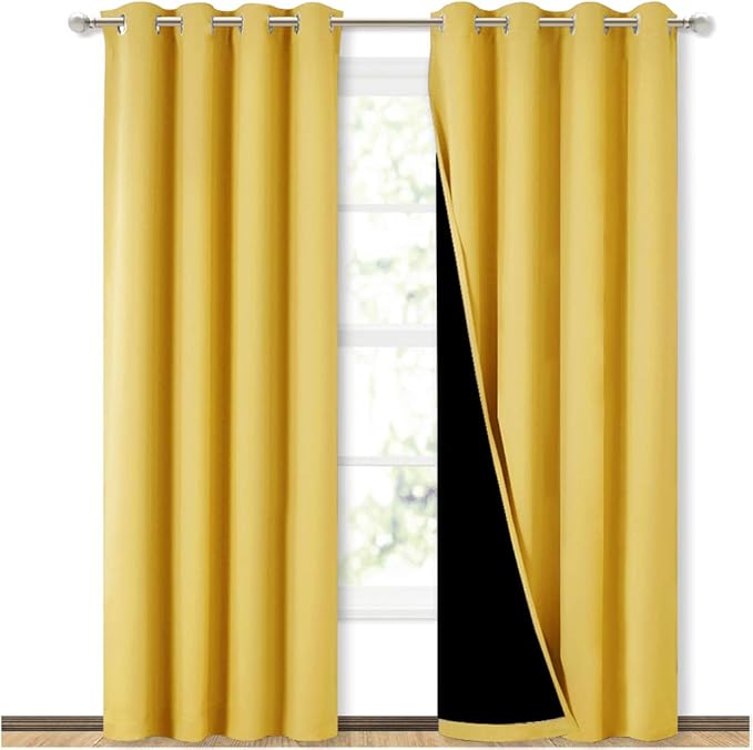 NICETOWN Blackout Window Curtain Panels, Heat and Cold Blocking Drapes for Nursery, 84 inches Drop Thermal Insulated Draperies for Patio Sliding Glass Door (Bright Yellow, 2 Pieces, 52 inches Wide) by NICETOWN