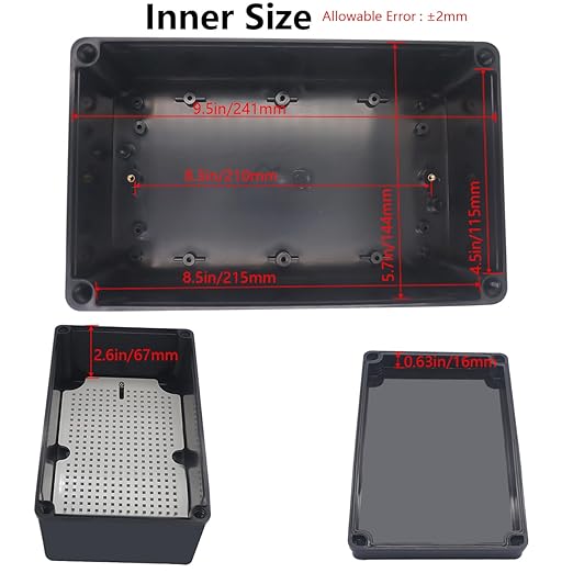 Junction Box,IP67 Waterproof ABS Black Project Box with Mounting Plate Electrical Box Enclosure for Outside Electronics 9.8 x 5.9 x 3.9inch(250x150x100mm) - Image 4
