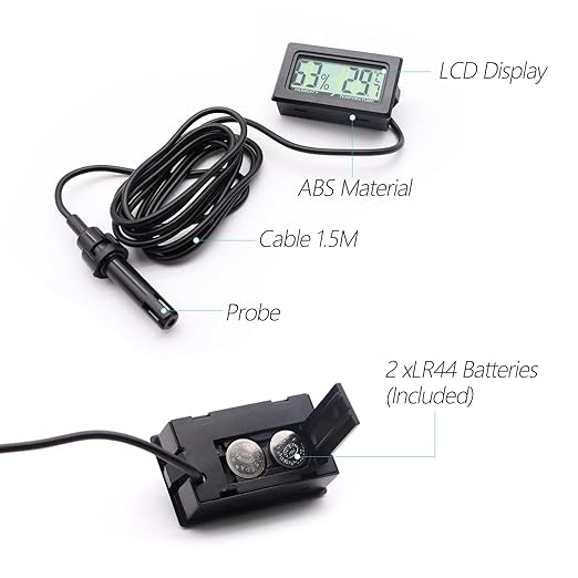 Digital Probe Thermometer Hygrometer for Reptiles - 2-in-1 Terrarium Monitor with Instant Reading, Mini Design for Turtle Tank/Lizard Cage/Aquarium Habitat (Black) - Image 3