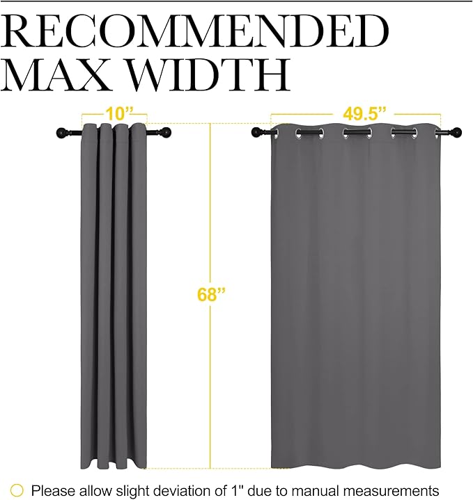 NICETOWN Grey Blackout Curtain Panels for Bedroom, Thermal Insulated Grommet Top Blackout Draperies and Drapes for Basement (2 Panels, W55 x L68-inch, Grey) - Image 9