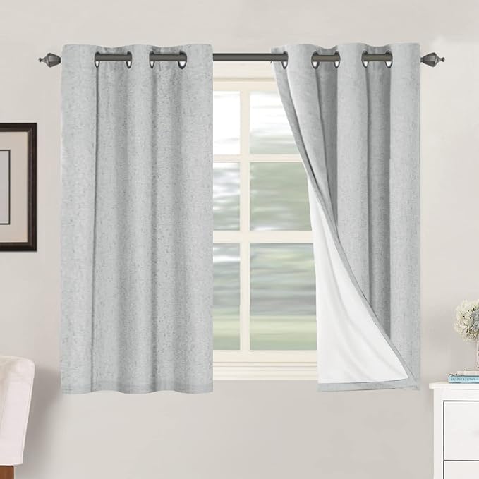 H.VERSAILTEX 100% Blackout Curtains for Bedroom Thermal Insulated Linen Textured Curtains Heat and Full Light Blocking Drapes Living Room Curtains 2 Panel Sets, 42x45 Inch, Glacier Gray by HVERSAILTEX