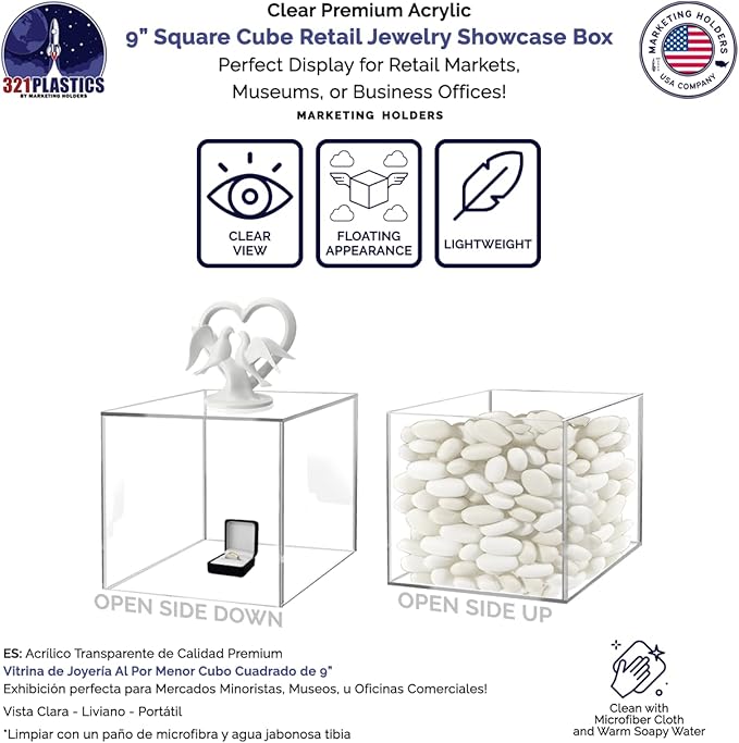 Marketing Holders 9 Inch Acrylic Display Riser Box with One Open Side No Lid Versatile Clear Square Plastic Retail Product Platform and Merchandise Storage Bin No Assembly - Image 3