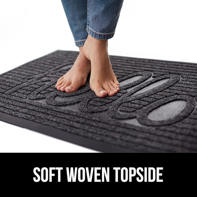 GORILLA GRIP 100% Waterproof All-Season WeatherMax Doormat, 47x35, US Designed Natural Rubber, Stain and Fade Resistant, Low Profile Indoor Outdoor Door Mats, Easy Clean Patio Mat, Charcoal Hello - Image 8