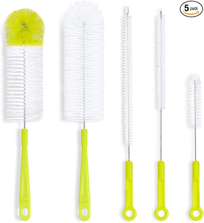 Bottle Cleaning Brush Set - Long Handle Bottle Cleaner for Washing Narrow Neck Beer Bottles, Sports Water Bottles with Straw Brush, Kettle Spout/Lid Cleaner Brushes by HIWARE