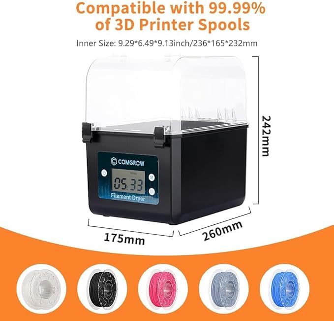 Comgrow Filament Dryer, Upgraded Filament Dry Box, Large-Capacity 3D Filament Dehydrator for 2KG Filament, Compatible with 1.75mm, 2.85mm Filament and PLA PETG TPU ABS Material - Image 4