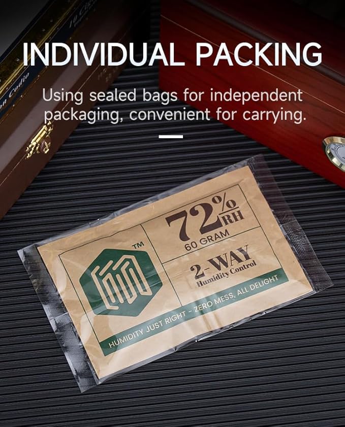 72% Two-Way Humidity Control Packs | 5-Pack, 60g each in Resealable Bag | Long-Lasting Moisture Regulation for Humidifier Boxes - Image 5