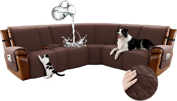 Arfntevss Waterproof Recliner Sectional Couch Covers for Reclining L Shape Sofa Cover Non Slip Washable L Shaped Slipcover Sets for Dog Furniture Protector (5 Seat with 1 Console Cover, Dark Brown) by Arfntevss