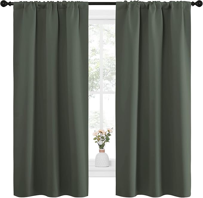 NICETOWN Bedroom Curtains Blackout Draperies - All Season Thermal Insulated Solid Rod Pocket Top Blackout Curtains/Drapes for Kid's Room (Dark Mallard, 1 Pair, 34 x 63 Inch) - Image 2