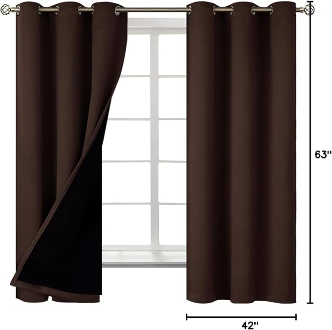 BGment Thermal Insulated 100% Blackout Curtains for Bedroom with Black Liner, Double Layer Full Room Darkening Noise Reducing Grommet Curtain (42 x 63 Inch, Brown, 2 Panels) - Image 9
