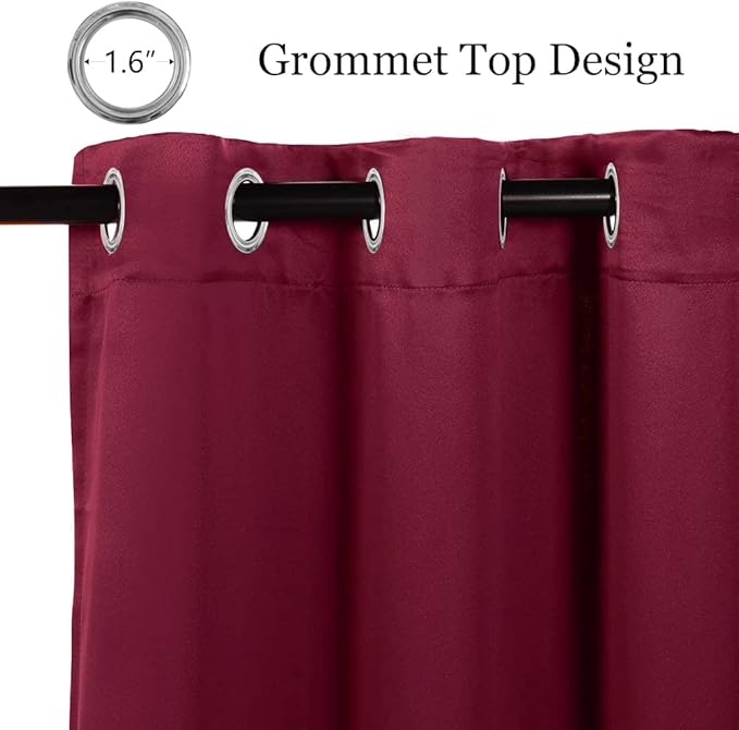 MYSKY HOME Grommet top Thermal Insulated Window Blackout Curtains, 42 x 63 Inch, Burgundy, 1 Panel - Image 2