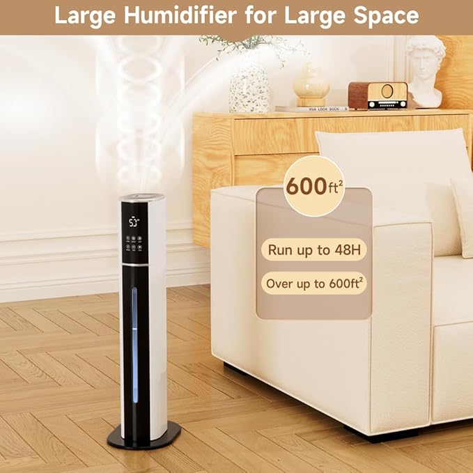 2.4Gal/9L Top Fill Quiet Ultrasonic Humidifier for Large Room Bedroom, Cool Mist Humidifier with Remote, Auto Humidity Control, 3 Speed Modes, 48H Runtime, Indoor Baby Pet Plant Friendly - Image 4