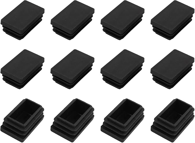 METALLIXITY Rectangle End Caps (50 x 30mm) 12Pcs, Plastic Rectangle Tube Inserts Threaded End Blanking Caps Protector - for Furniture Table Chair Legs, Black by METALLIXITY