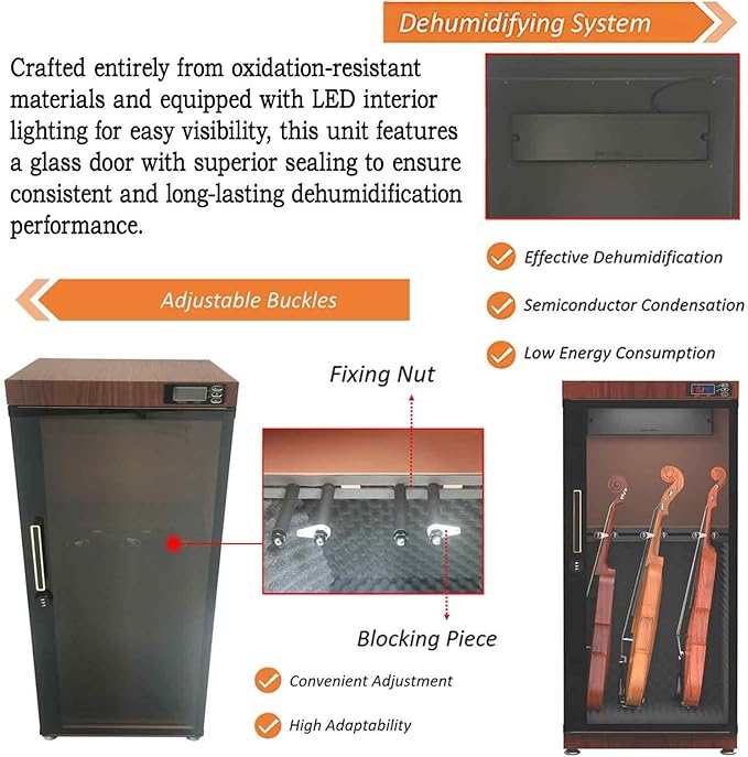Electronic Dehumidifying Dry Cabinet Box for Musical Instruments Digital Humidity Control (35-60% RH), LED Light, Silent Operation, for Guitar, Violin, Bass, Chinese Lute & More 110V - Image 6