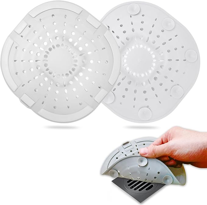 Hair Drain Catcher,Square Drain Cover for Shower Strong Adhesion Silicone Hair Stopper with Suction Cup,Easy to Install Suit for Bathroom,Bathtub,Kitchen 2 Pack (Cream White) by Bovinde