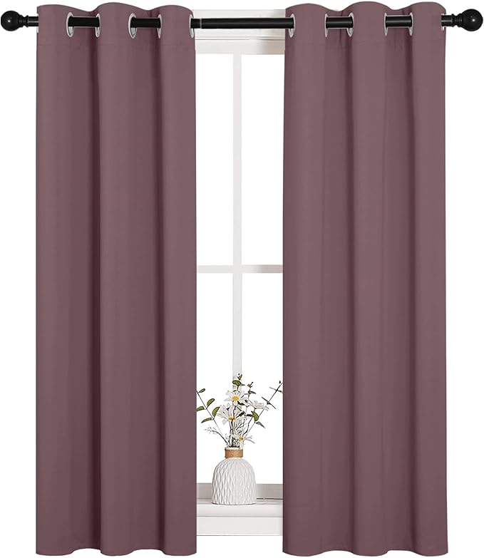 NICETOWN Bedroom Curtain Panels Blackout Draperies, 1 Pair, 29 by 45 inches, Dry Rose, Thermal Insulated Solid Grommet Blackout Curtains/Drapes - Image 2