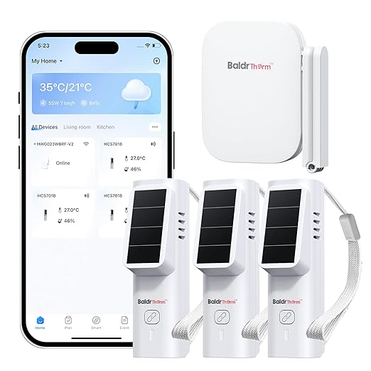 BaldrTherm Smart WiFi Hygrometer Thermometer 3 Pack, Wireless Temp Humidity Monitor with App Alert Notifications, Historical Data Storage & Remote Tracking, for Bedroom, Wine Cellar, Basements by BaldrTherm