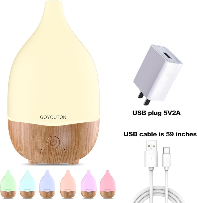 Essential Oil Diffuser, 200ml Small Aromatherapy Diffuser with 7 Color LED Lights Quiet Waterless Auto Shuts-off，Air Humidifier Aroma Diffuser，Ultrasonic Diffusers for Essential Oils for Office Home - Image 9