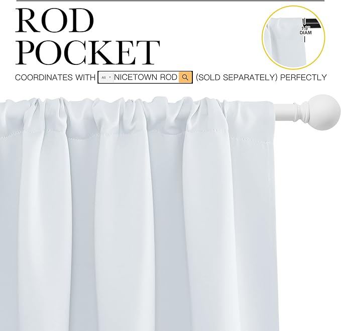 NICETOWN Greyish White Bedroom Curtain Panels - Multi-Function Noise Reducing Performance Window Treatment Thermal Insulated Room Darkening Drapes for Nursery (2 Panels, 52 in x 95 in (W x L)) - Image 3