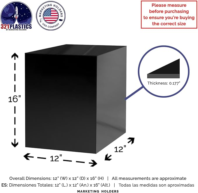 12" x 12" x 16" Glossy Black Acrylic Display Box with One Open Side No Lid Versatile Tall Retail Product Riser or Merchandise Storage Bin by Marketing Holders - Image 6