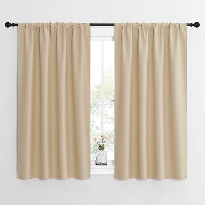 NICETOWN Blackout Room Darkening Curtains - Home Decoration Light & Noise Reducing Thermal Insulated Window Draperies with Rod Pocket Top (Biscotti Beige, Set of 2, 42 inches Wide x 54 inches Long) by NICETOWN
