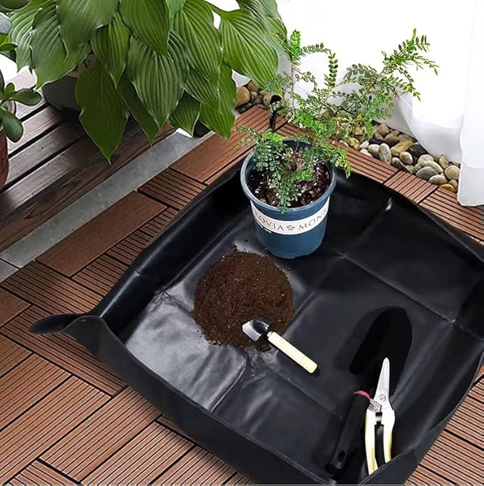 BIUWING 2PCS Indoor Plant Transplanting Repotting Mat Foldable Garden Work Cloth Waterproof Thicken Gardening Mat, Black (26.8" x 26.8") - Image 5