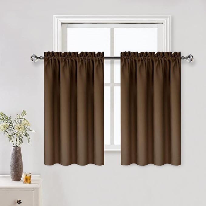 DWCN Blackout Curtains for Living Room Thermal Insulated, Energy Saving & Noise Reducing Bedroom Curtains, Brown, W 52x L 36 Inch, Set of 2 Rod Pocket Curtain Panels by DWCN