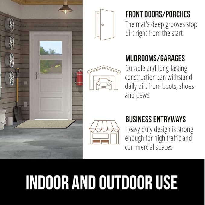 GORILLA GRIP Waterproof Traffic Guard Door Mat, 2 Pack Heavy Duty Entryway Mats, Strong Backing Commercial Utility Rugs for Office Hallway, Garage Floor and Home, Low Profile Carpet, 35x23, Beige - Image 7