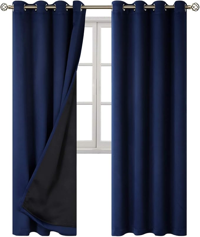 BGment Thermal Insulated 100% Blackout Curtains for Bedroom with Black Liner, Double Layer Full Room Darkening Noise Reducing Grommet Curtain (52 x 72 Inch, Navy Blue, 2 Panels) - Image 8