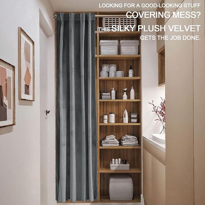 XTMYI Grey Velvet Privacy Room Divider Curtains for Room Separation,Back Tab Door Folding Screen Hanging Indoor Doorway 60-70% Soundproof Curtain for Office Partition Living Room Bedroom Window,Gray - Image 9