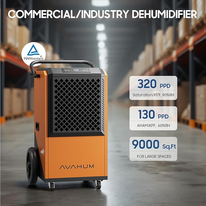 Commercial Dehumidifier for Basement,320 Pint Commercial Grade Dehumidifiers,9500 sqft Large Spaces for Industrial, 24H Timer,38 Gallon/Day,Continuous Dehumidification,Auto Defrost,For 20A Socket - Image 3