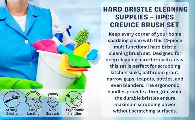 Crevice Cleaning Brush Set 11-Piece Multi-Purpose Hard & Soft Bristle Brushes for Kitchen, Bathroom Tile Grout Sink Bottles & Crevices Deep Cleaning Tools for Home Car & Appliances Black & White - Image 6