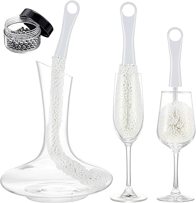 Boao 3 Pcs Wine Decanter Cleaning Brushes with Stainless Steel Cleaning Balls Wine Glass Flexible Bottle Scourers Brushes Cleaners Polishers for Decanter Glass Goblets Champagne Flutes Cups by Boao