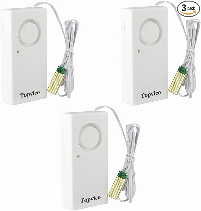 Topvico Water Leak Sensor Detector Flood Alarm for Basement RV Moisture 120dB Work Alone Battery Operated 3 Packs by MakeLifeSaferandSmarterEnjoyPeaceofMind